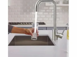 Discount Grifo de cocina mezclador de acero inoxidable con mango único, de alta presión, grifo de cocina giratorio 360 °, níquel. Grifo De Cocina