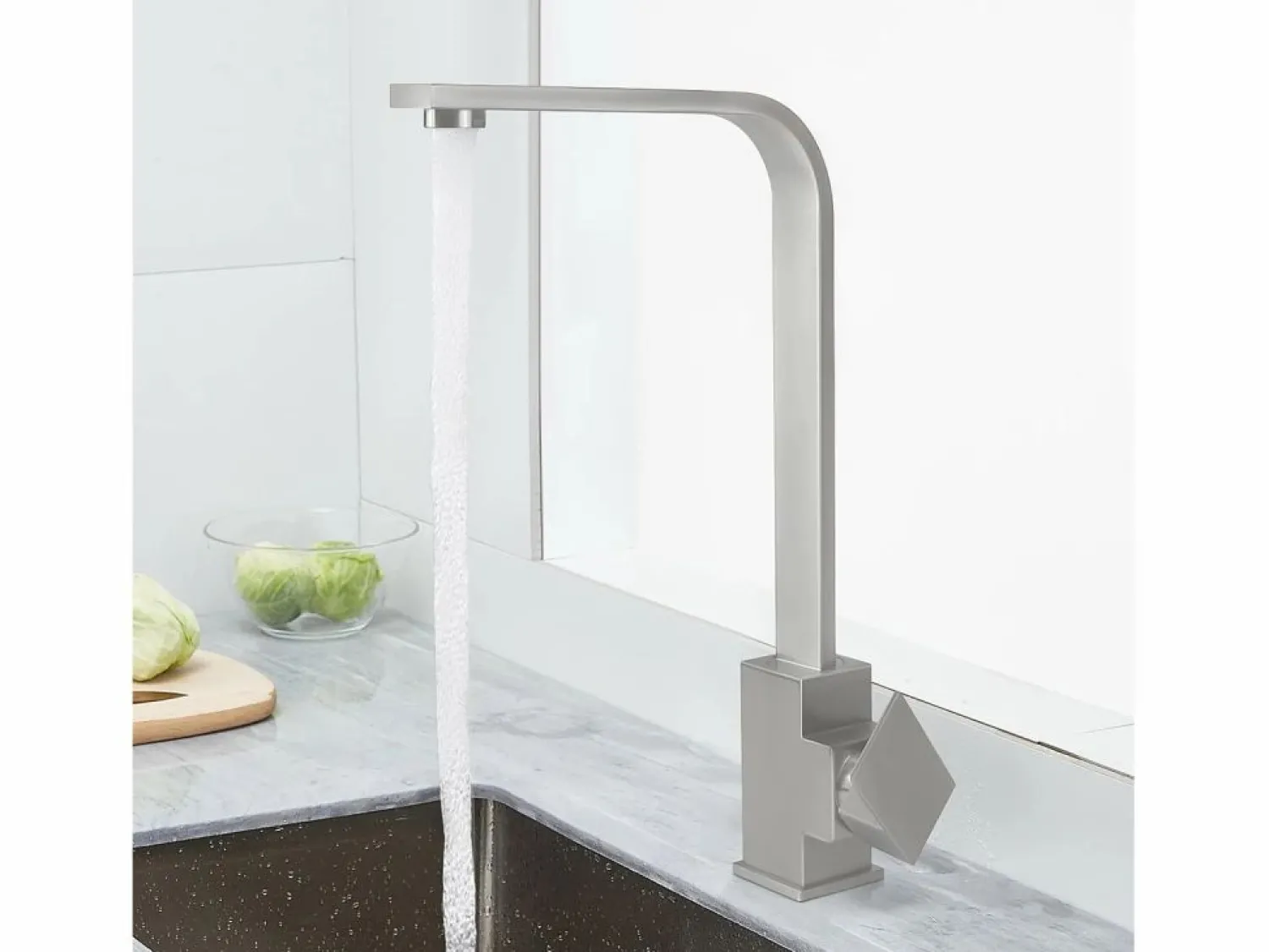 NETTLIFE Grifo de Cocina con Mango Único, Grifo de Cocina de Acero Inoxidable, Grifo de Cocina de Alta Presión, Brazo Giratorio de 360°