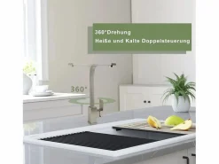 NETTLIFE Grifo de Cocina con Mango Único, Grifo de Cocina de Acero Inoxidable, Grifo de Cocina de Alta Presión, Brazo Giratorio de 360°