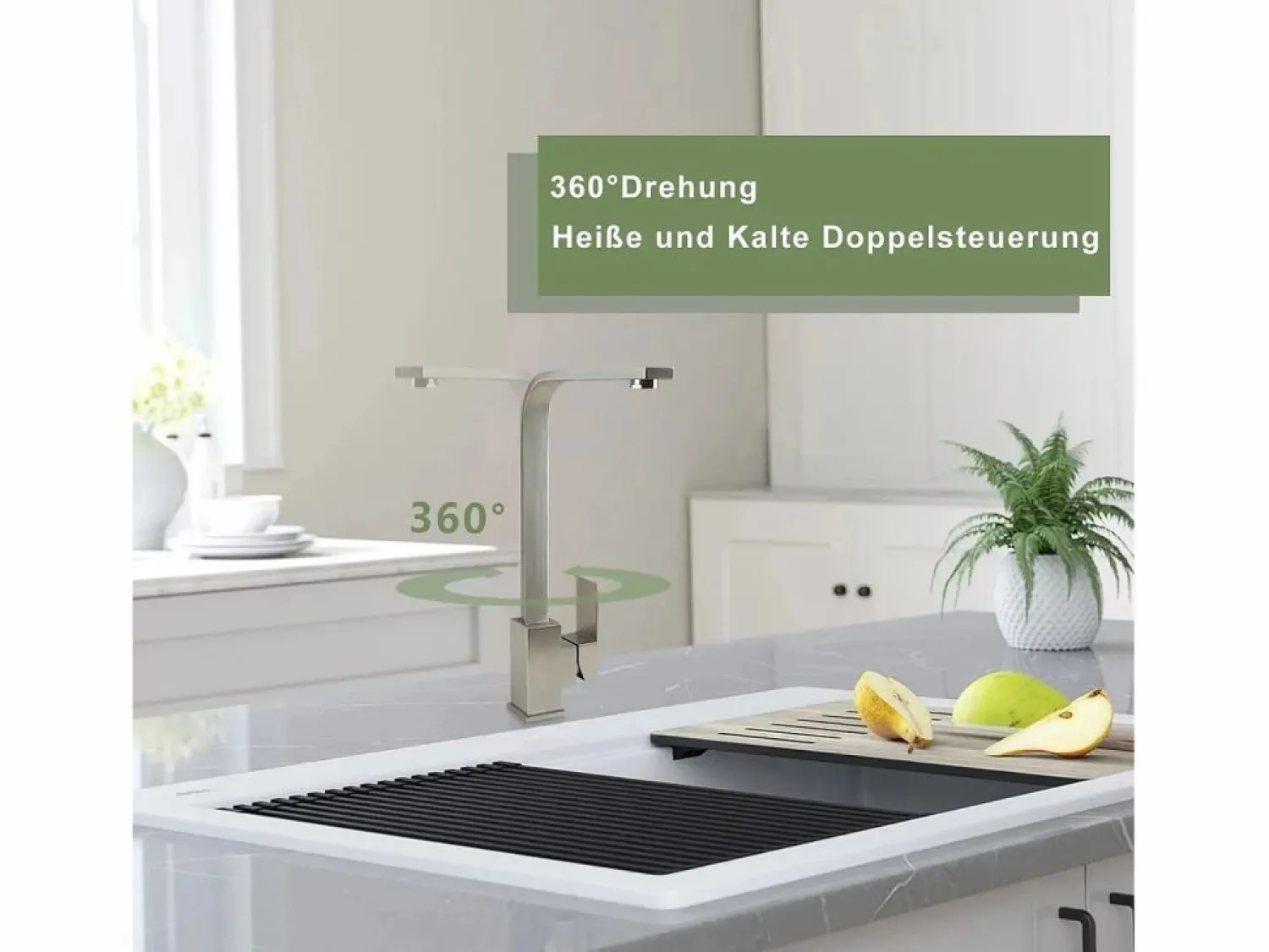 NETTLIFE Grifo de Cocina con Mango Único, Grifo de Cocina de Acero Inoxidable, Grifo de Cocina de Alta Presión, Brazo Giratorio de 360°