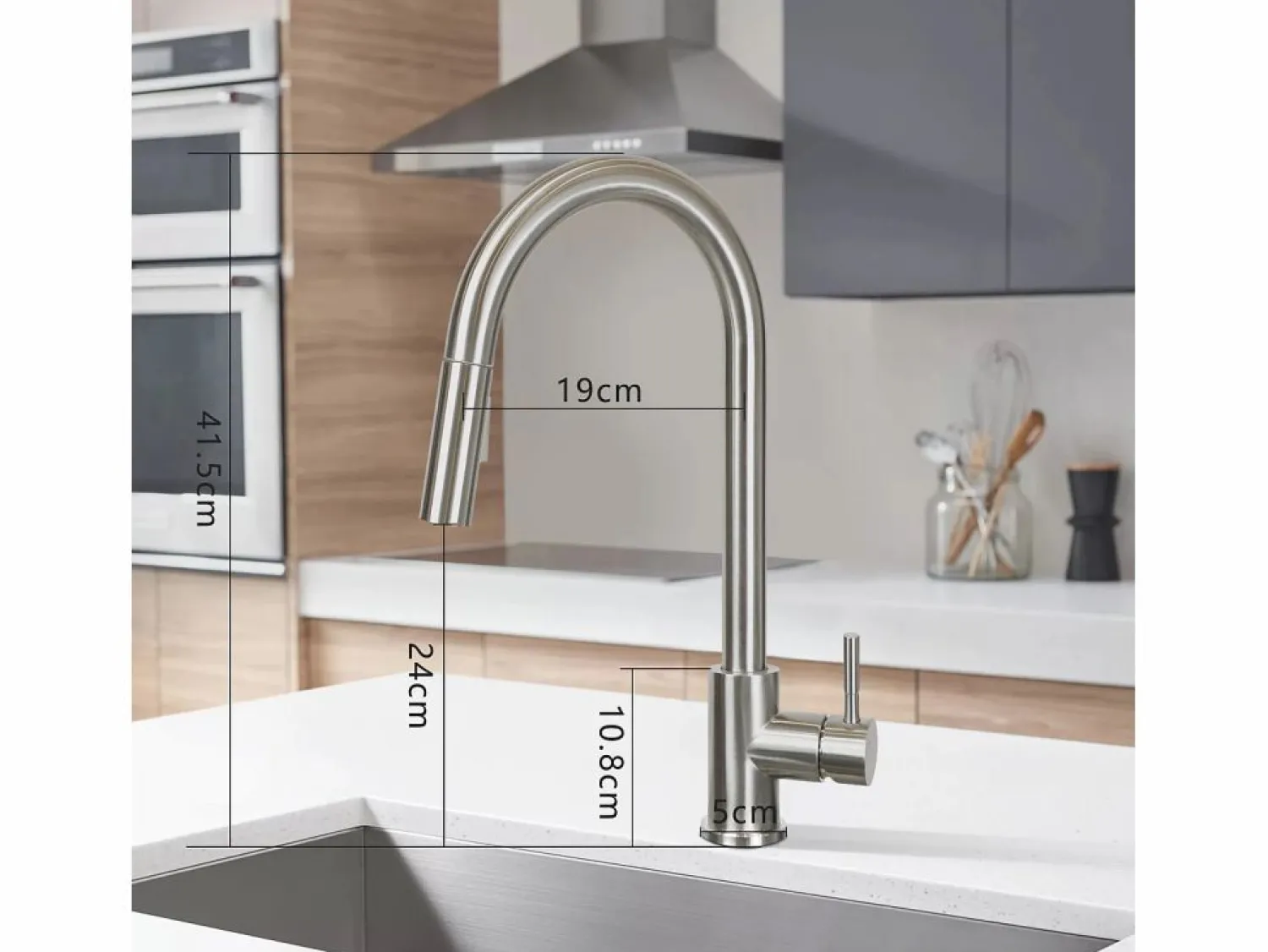 Hot NETTLIFE Grifo de cocina con ducha de mano extensible, alta presión, acero inoxidable de doble chorro y giratorio 360 °, níquel Plateado