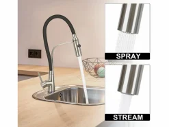 Online NETTLIFE Grifo de cocina con manguera flexible Grandes extensibles con ducha de mano, 46,5 cm, , mezclador de alta presión giratorio 360 Negro
