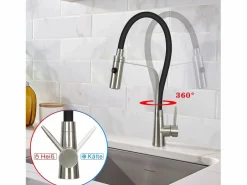 Online NETTLIFE Grifo de cocina con manguera flexible Grandes extensibles con ducha de mano, 46,5 cm, , mezclador de alta presión giratorio 360 Negro