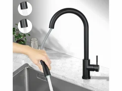 Online NETTLIFE Grifo de cocina con ducha de mano extensible, alta presión, acero inoxidable de doble chorro y giratorio 360 °, Negro