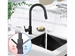 Online NETTLIFE Grifo de cocina con ducha de mano extensible, alta presión, acero inoxidable de doble chorro y giratorio 360 °, Negro