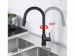 Online NETTLIFE Grifo de cocina con ducha de mano extensible, alta presión, acero inoxidable de doble chorro y giratorio 360 °, Negro