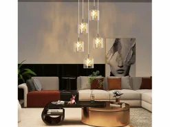 Hot Lámpara colgante moderna de cristal G9 para comedor, altura ajustable Lámpara Suspendida
