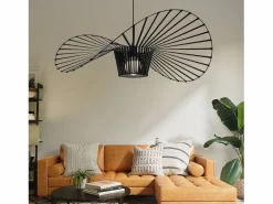 Discount NETTLIFE Lámpara Colgante Negra E27 Moderna Diam.60cm Diseño Sombrero Policarbonato Máx.40W para Salón Comedor Cocina, Sin Bombilla Negro