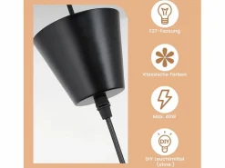 Discount NETTLIFE Lámpara Colgante Negra E27 Moderna Diam.60cm Diseño Sombrero Policarbonato Máx.40W para Salón Comedor Cocina, Sin Bombilla Negro