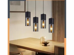 Clearance Lámpara colgante para mesa de comedor, E27, 4 llamas, LED ajustable, pantalla de cristal moderna Lámpara Suspendida