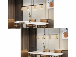 NETTLIFE Lámpara colgante para mesa de comedor, colgante de oro: colgante moderno GU10, 4 llamas, metal negro industrial.