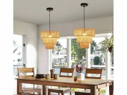 NETTLIFE Lámpara colgante para mesa de comedor, lámpara colgante para salón, lámpara colgante de ratán bohemia, Ø35 cm, 1 bombilla