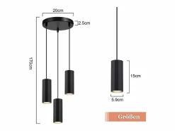 Discount Lámpara colgante de metal Diam.20 cm GU10 3 llamas mesa de salón lámpara industrial moderna para interior cocina Lámpara Suspendida