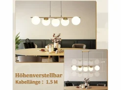 Clearance Lámpara colgante cristal dorado diámetro 90 cm E27 moderna 150 cm altura regulable vintage para salón barra de bar I sin bombilla Lámpara Suspendida
