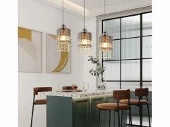 NETTLIFE Lámpara colgante moderna de 3 bombillas E27, diámetro de 60 cm, altura ajustable, cristal y cristal, para comedor, máx. 25 W.
