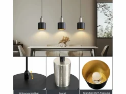 NETTLIFE Lámpara colgante para mesa de comedor, lámpara colgante E27 negra, lámpara colgante retro para mesita de noche, altura ajustable