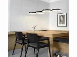 NETTLIFE Lámpara colgante LED en aluminio Diam.150 cm 54W Lámpara moderna Diseño 4 anillos Lámpara de mesa de regulable con suspensión