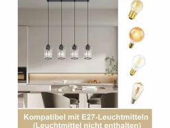 NETTLIFE Lámpara colgante moderna de cristal para mesa de comedor, 4 llamas, E27
