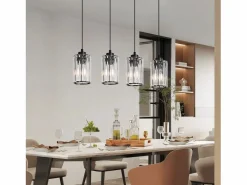 NETTLIFE Lámpara colgante moderna de cristal para mesa de comedor, 4 llamas, E27