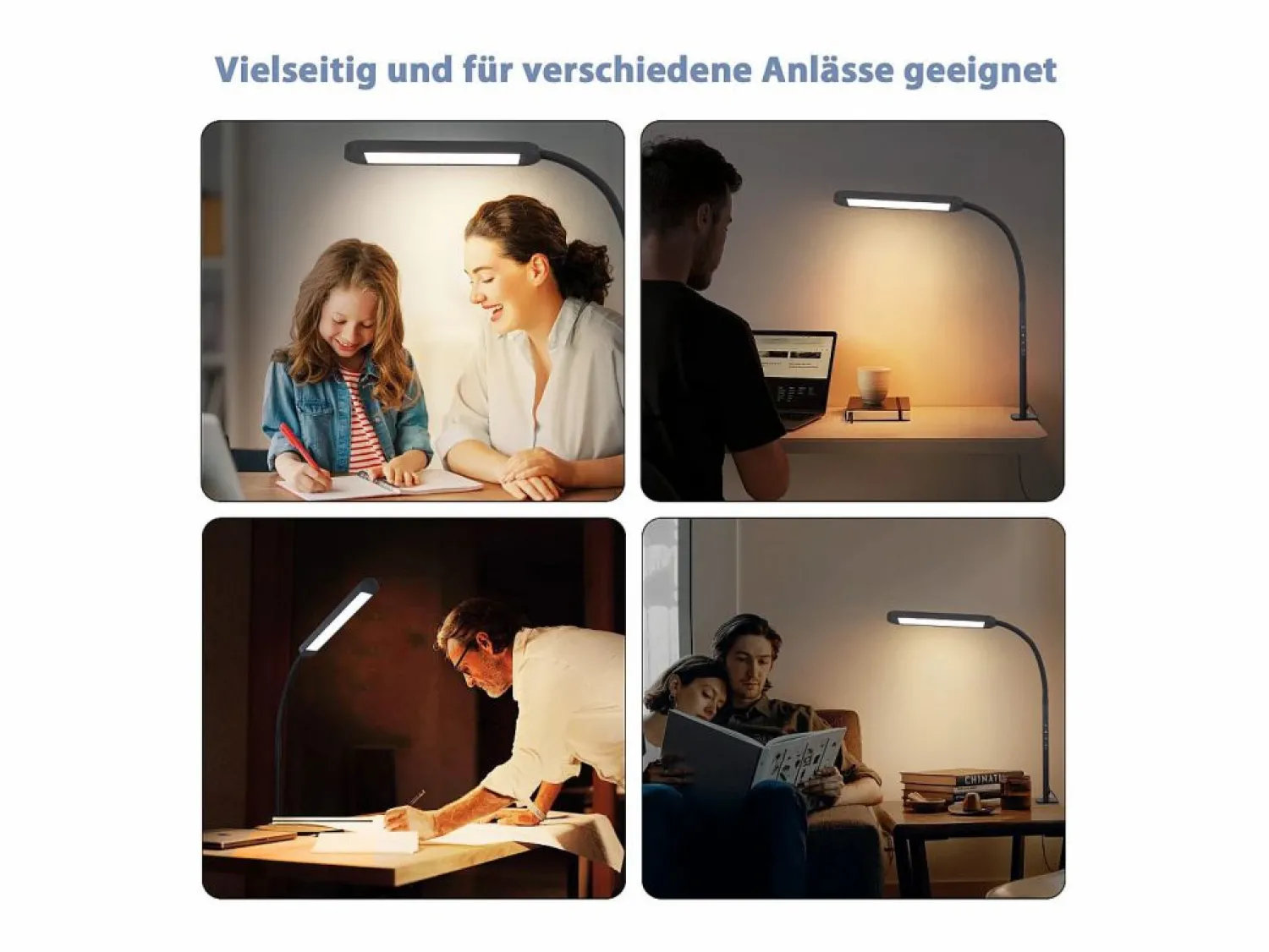 NETTLIFE Lámpara de escritorio LED regulable con abrazadera, color , 5 colores y 5 niveles de brillo, 11 W, protección ocular flexible.