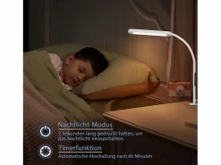 Lámpara de escritorio LED regulable con enchufe , 5 niveles de brillo, 11 W, flexible, con función de temporizador de luz nocturna. Lámpara De Escritorio