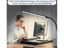 New NETTLIFE Lámpara de escritorio con abrazadera LED negra, 3 colores, 5 niveles de brillo, USB, 5 W, luz diurna, protección ocular, flexible. Negro