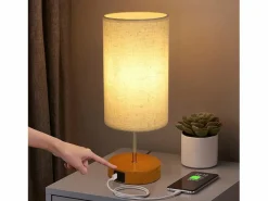 NETTLIFE Lámpara de mesa táctil regulable E27, lámpara de noche sala, pantalla en tela moderna.