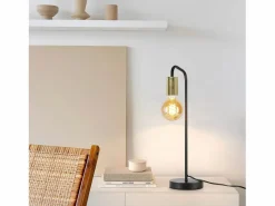 NETTLIFE Lámpara de Mesa Vintage Lámpara de Noche para - Lámpara de Mesa Industrial E27 de Oro Luz Nocturna para niños en el Dormitorio Negro