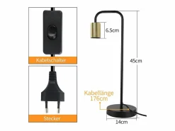NETTLIFE Lámpara de Mesa Vintage Lámpara de Noche para - Lámpara de Mesa Industrial E27 de Oro Luz Nocturna para niños en el Dormitorio Negro