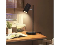 NETTLIFE lámpara de mesilla, lámpara de mesa negra, salón giratoria 350° GU10, metal, oficina.