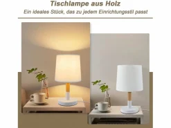 NETTLIFE Lámpara de Noche Juego de 2 Lámparas de Mesa Sala de Estar - Lámpara de Noche con Casquillo E27 de Madera Dormitorio