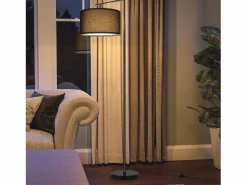 NETTLIFE Lámpara de pie de salón negra: tela de diseño moderno Casquillo E27 máx. 40W con interruptor de pie Lámpara de cama de 166 cm sin bombilla.