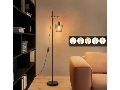 NETTLIFE Lámpara de pie de madera Lámpara de pie vintage: Lámpara de salón negra Lámpara de pie con casquillo E27 146 cm (sin bombilla)
