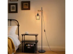 NETTLIFE Lámpara de pie de madera Lámpara de pie vintage: Lámpara de salón negra Lámpara de pie con casquillo E27 146 cm (sin bombilla)