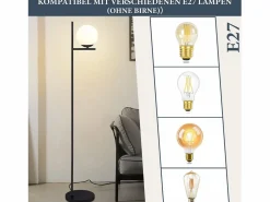 Best NETTLIFE Lámpara de Pie Industrial - Moderna Negra con Interruptor de Pie Diseño de Metal Lámpara de Pie de Vidrio E27 Vintage Cable de 2M Blanco