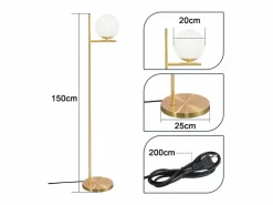 Lámpara de Pie Industrial Dorada con Interruptor de Pie, Diseño de Metal de Vidrio , Lámpara de Pie Vintage E27, Cable de 2 Metros Lámpara De Pie