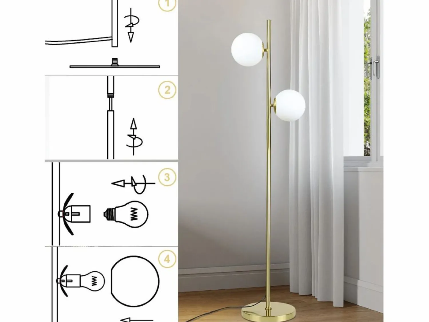 NETTLIFE Lámpara de pie moderna para sala de estar - Lámpara de pie de diseño Lámpara de pie con casquillo E27 con interruptor de pie -166 cm