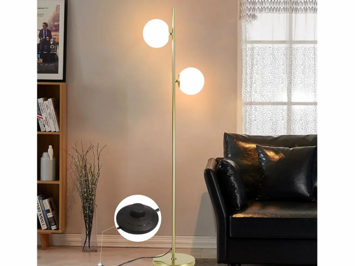 NETTLIFE Lámpara de pie moderna para sala de estar - Lámpara de pie de diseño Lámpara de pie con casquillo E27 con interruptor de pie -166 cm