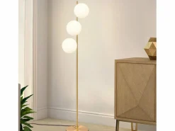 NETTLIFE Lámpara de pie moderna -para sala de estar E27 Lámpara de 3 llamas con diseño dorado de pie industrial de vidrio y metal