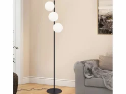 NETTLIFE Lámpara de pie negra -moderna para sala de estar de 3 luces con interruptor de pie industrial vintage de vidrio con diseño de metal E27