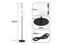 NETTLIFE Lámpara de pie negra -moderna para sala de estar de 3 luces con interruptor de pie industrial vintage de vidrio con diseño de metal E27