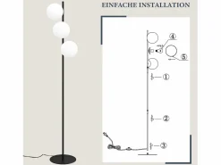 NETTLIFE Lámpara de pie negra -moderna para sala de estar de 3 luces con interruptor de pie industrial vintage de vidrio con diseño de metal E27