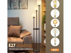 NETTLIFE Lámpara de pie salón E27 vintage blanca 3 lámparas pantalla de tela interruptor de pie