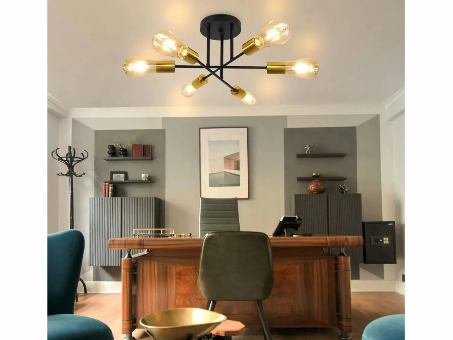 Clearance NETTLIFE Lámpara de Techo Lámpara Vintage 6 Bombillas E27 Lámpara Industrial Dormitorio Lámpara Retro para Sala de Estar Hotel Cafetería Negro
