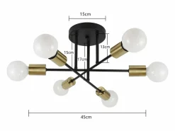 Clearance NETTLIFE Lámpara de Techo Lámpara Vintage 6 Bombillas E27 Lámpara Industrial Dormitorio Lámpara Retro para Sala de Estar Hotel Cafetería Negro