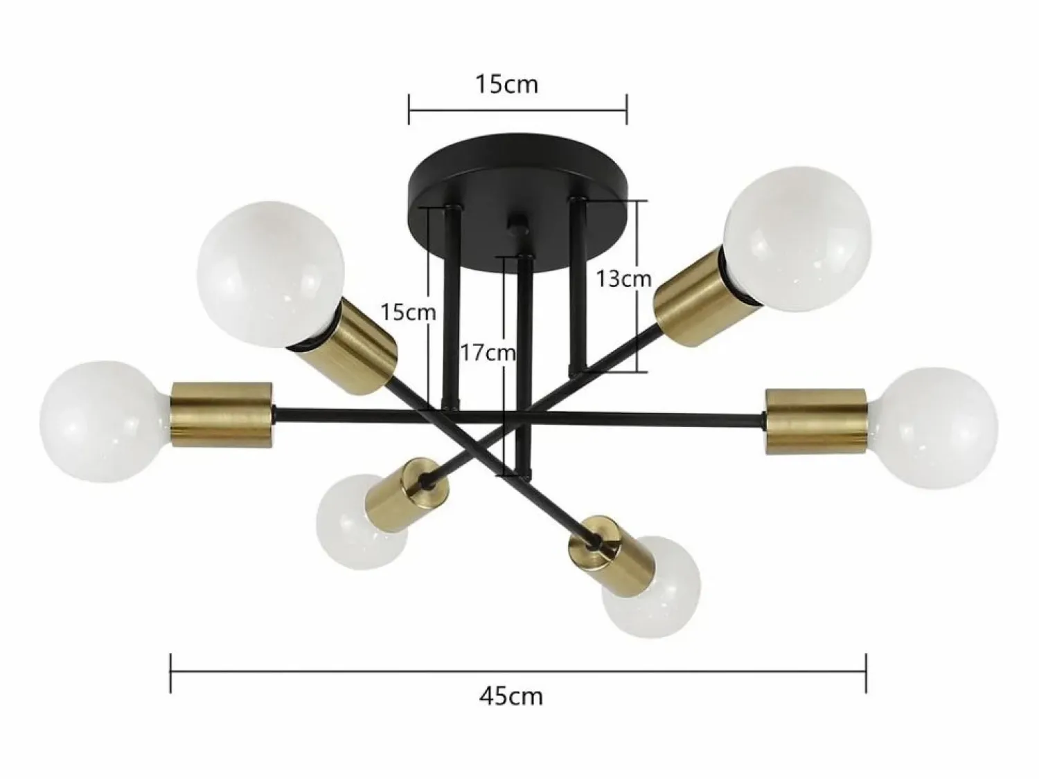 Clearance NETTLIFE Lámpara de Techo Lámpara Vintage 6 Bombillas E27 Lámpara Industrial Dormitorio Lámpara Retro para Sala de Estar Hotel Cafetería Negro