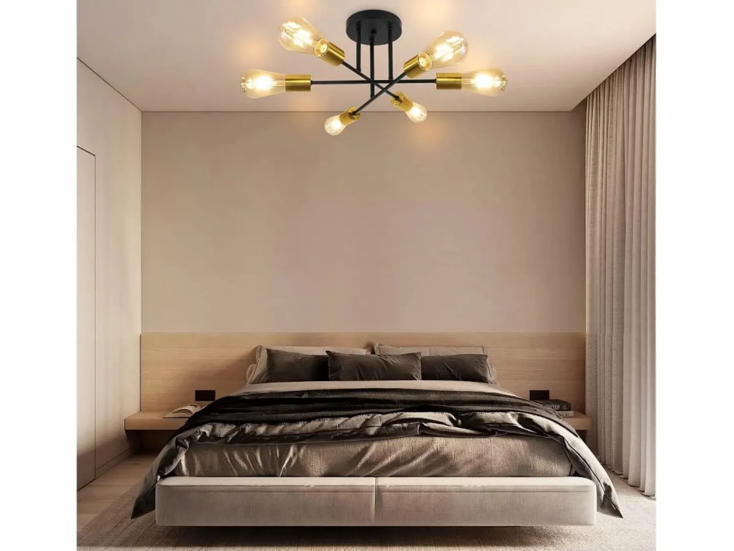 Clearance NETTLIFE Lámpara de Techo Lámpara Vintage 6 Bombillas E27 Lámpara Industrial Dormitorio Lámpara Retro para Sala de Estar Hotel Cafetería Negro