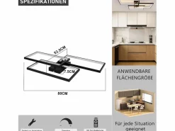 Outlet NETTLIFE Lámpara de Techo LED Metal 72W 80CM Lámpara de Salón Moderna Regulable con Control Remoto Diseño Rectangular para Cocinas Negro