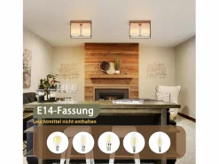 Online Lámpara de techo dormitorio vintage plafón 2 bombillas E14 madera con estilo industrial retro Plafón