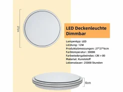 New NETTLIFE Lámpara de Techo LED Dormitorio - Diámetro 27 cm Lámpara de Cielo Estrellado Lámpara Blanca cálida de 12 W Lámpara Redonda Moderna para Blanco
